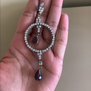 Rhinestone hoop dangly earrings